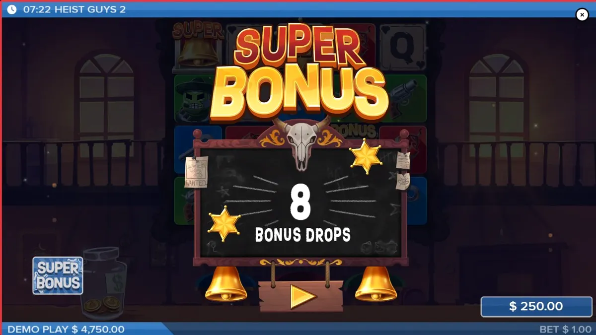Tampilan visual slot Heist Guys 2 dengan tema koboi dan perampokan